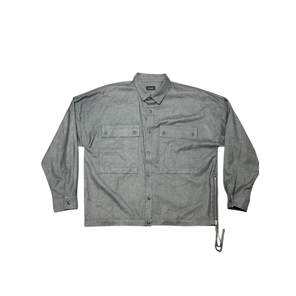 Stampd Berlin Button Up Shirt S Grey Oversized Side Zipper Pockets‎ Minimalistic